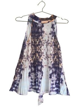Mittoshop Purple Cream Soft Pleated Tie-Dye Sleeveless Top Sz M